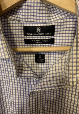 Camisa de vestir Hart Schaffner Marx para hombre talla 17/35 blanco azul a cuadros Foto 1 de 4