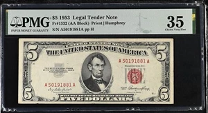 1953 $5 A50191881A PMG 35 - Picture 1 of 2