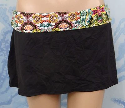 KENNETH COLE black w multi paisley Banded Waist Swim skirt bottoms,M/L-READ - Image 1 of 4