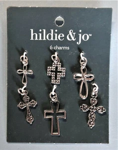 6pc Silver Christain Cross Bracelet Charms Pendants Hildie & Jo 3/8" to 1" New - Picture 1 of 1