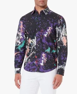 Just Cavalli men's shirt, designer splash print, 100% cotton 46IT, 56IT, 58IT - Picture 1 of 17