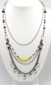 Premier Designs Layer Necklace Rhinestone & Glass Dangle Stone Beads Silver Tone - Picture 1 of 17