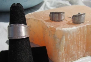 NEW EFFY .15 ct diamond ring & omega back earring set brushed sterling silver - Picture 1 of 7