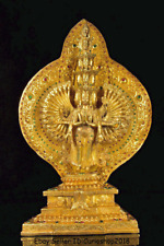 18.4" Old Copper Gold Gilt Inlay Gem 1000 Arms Avalokiteshvara of Goddess Statue