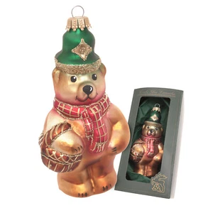 Krebs Glas Lauscha Bär mit Korb - Christbaumschmuck aus Glas - ca. 12 cm - Bild 1 von 1