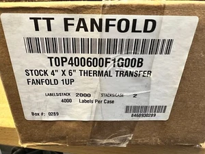 Barcodefactory TT Fanfold 1UP 4000 4"x6" etichette a trasferimento termico TOP400600F1G00B - Foto 1 di 2