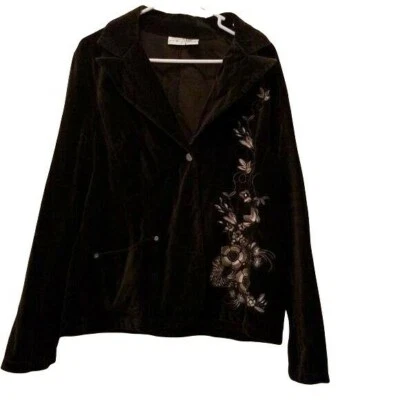 Blazer Newport News Vintage Terciopelo Talla XL Floral Bordado Negro Foto 1 de 4