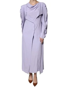 ERIKA CAVALLINI Robe Violet Manches Longues Boutonné Col Rond Maxi IT42/US8/M - Picture 1 of 9