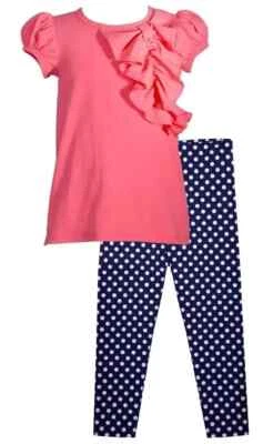 Nuevo con etiquetas Conjunto de pantalones a lunares Bonnie Jean para niñas talla 4 camisa manga corta con volantes Foto 1 de 3