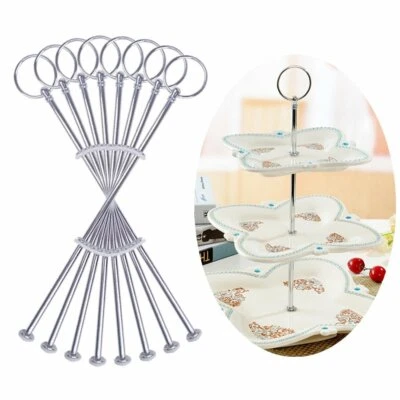 8 Sets 3 Tier Cake Plate Stand Handle Fittings silver for Tea Shop Room Hotel - Image 1 of 4