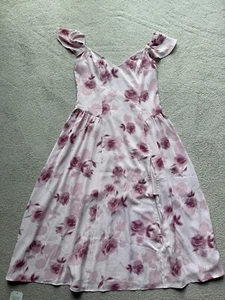 Abercrombie & Fitch abito midi svolazzante manica corta rosa floreale schiena aperta L P - Foto 1 di 20