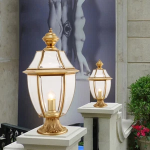 Outdoor Post Light Copper Lantern Lighting Garden Fence Glass Yard Pillar Lamp - Picture 1 of 9
