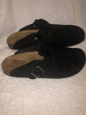 Women's Size 8 Black Suede Classic Buckle Clog Mule Shoes - Image 1 of 4