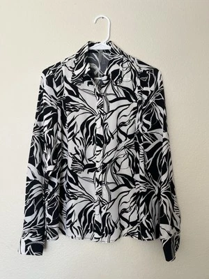 Blusa Nordstrom Signature And Caroline Issa 100% Seda Blanco y Negro Talla 2 Foto 1 de 4