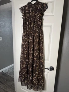 Vestido Baltic Born Manga Corta XL Marrón Beige Dorado Estampado Floral Nuevo Sin Etiquetas - Imagen 1 de 2