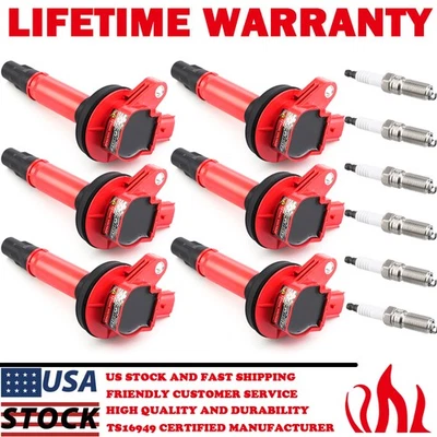 Упаковка из 6 катушек зажигания и платиновых свечей зажигания для 10–14 Ford Edge 3,5 л 3,7 л UF553 - Изображение 1 из 4