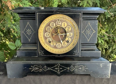 Antique C 1886 Ansonia PALERMO Enamel On Cast Iron Open Escapement Mantle Clock - Image 1 of 4