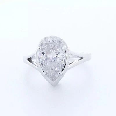 Anillo de compromiso solitario halo oro 14K 3,41 quilates pera diamante cultivado en laboratorio H VS2 Foto 1 de 4