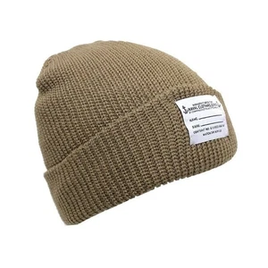 Khaki Coyote Pure Wool Beanie Watch Cap Knitted Unisex Winter Head Skull Warmer - Picture 1 of 2