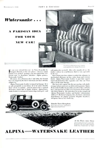 1928 Ad F Hecht & Co Alpina Watersnake Leather Auto Interiors Lincoln Town Broug - Picture 1 of 1
