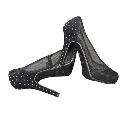 Madeline Niña Negro Lunares Malla Tacones de Aguja Zapatos de Fiesta para Mujer 8M Foto 1 de 4