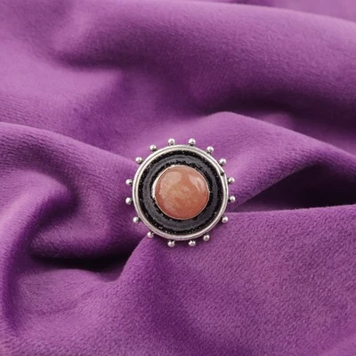 Anel de prata 925 pedra da lua pêssego banda de pedra chakra sacral tamanho todo tamanho - Imagem 1 de 4