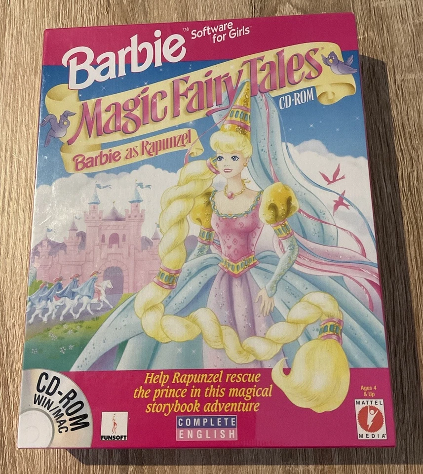 Retro Barbie Magic Fairy Tales 1996 Sealed CD-ROM Barbie as Rapunzel Big Box  - Image 1 of 4