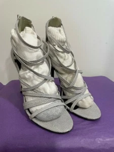 Shoe Dazzle Thandie Caged Heel Sandals Grey & White Pin Head Dots 9 US - Picture 1 of 12