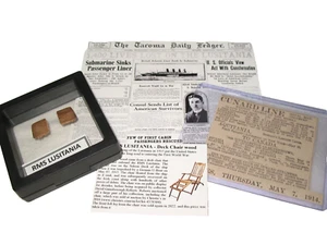 RMS LUSITANIA Liegestuhl Holz WWI PREMIUM SET mit original CUNARD Segelanzeige 1914 - Bild 1 von 8