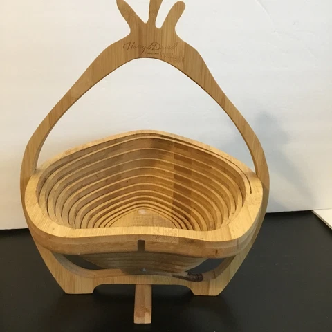Harry & David Wood Foldable Collapsible Bamboo Pear Fruit Basket Cover