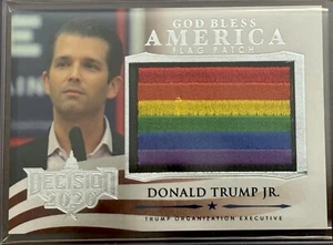 DONALD TRUMP JR. 2020 DECISION GOD BLESS FLAG SILVER FOIL RAINBOW PATCH CARD - Picture 1 of 2