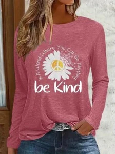 Fashion Women Sunflower Letter Print T-Shirt Casual Long Sleeve Clothing New - Picture 1 of 3