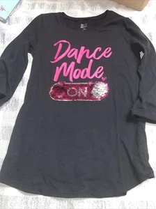 Justice Dance Mode Sz 10 Reverse Sequin Shirt Nwt Black Pink Guc - Picture 1 of 4