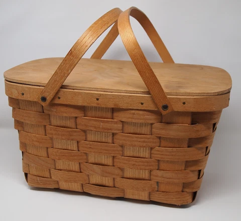 Large Authentic Putney Vermont Double Handle Woven Wood Picnic Basket Cover