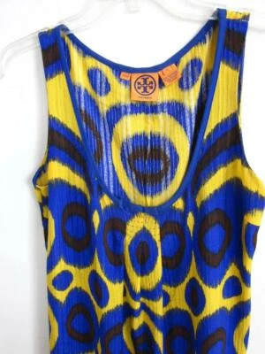 Tory Burch Blue Yellow Abstract Circles Silk Sleeveless Cami Blouse Sz 6 Rt $348 - Image 1 of 4