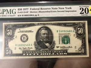 Extreme RARE 1977 $50 Federal Reserve Note NY  DOUBLE IMPRESSION obverse ERROR - Picture 1 of 5