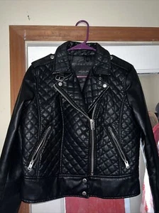 Marc New York by Andrew Marc Black Quilted Faux Leather Moto Biker Jacket GUC - Picture 1 of 7
