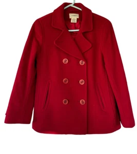 LL Bean Women’s Lambswool Red Thinsulate Insulated Peacoat Size 6P - Picture 1 of 8