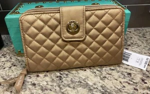 VERA BRADLEY Cotton Turnlock Wallet w/RFID Protection Champagne Gold Pearl NWT - Picture 1 of 6