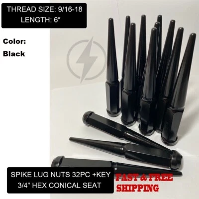 Tuercas de clavo bellota 32+ llaves negras 9/16-18 6" para Dodge 2003-2011 Ram 2500 3500 Foto 1 de 4