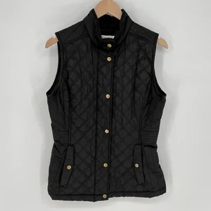 Merona Womens Quilted Sleeveless Vest Size M Black Snap Buttons Pockets Full Zip - Picture 1 of 12