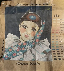 VTG Cross-stitch Germany Pierrot 23”x 25" Canvas - Picture 1 of 8