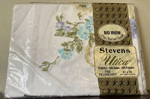 Vtg Stevens Utica Pillowcases New in Package 60s 70s Canterbury Blue Flowers - Picture 1 of 5