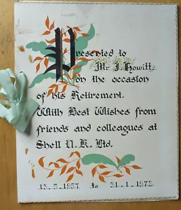 LARGE 10 x 12 Inch RETIREMENT CARD SHELL UK LTD 1957 J HOWITT - Picture 1 of 4