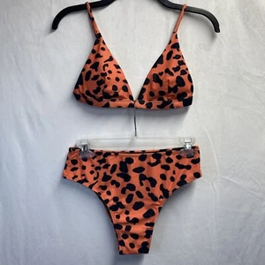 Top y bikini triángulo con tiras de 2 piezas para mujer pequeño negro/naranja estampado de leopardo - Imagen 1 de 14