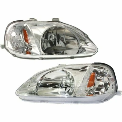Driver & Passenger Side Halogen Headlight Set For 1999-2000 Honda Civic Foto 1 de 4