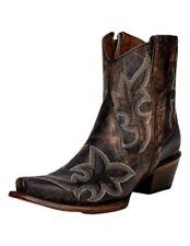 Circle G Western Boots Womens Ankle Embroidery Zip Black Brown L5917