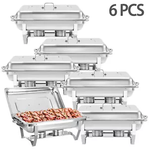 8QT 6 Pack Chafing Dish Buffet Set Stainless Steel rectangle Chafer for Catering - Picture 1 of 8