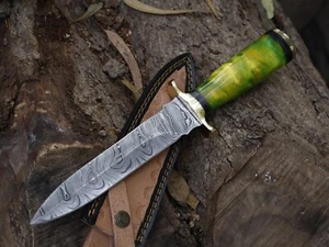 EDC Unique hand Forged Damascus steel Dagger Knife 12'Camping Knife W/Sheath - Picture 1 of 23