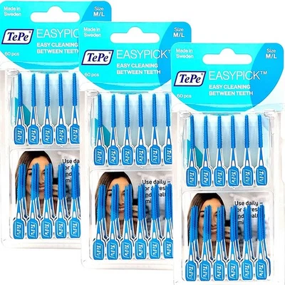 TEPE D-A-CH GMBH 3x TePe Easy Pick M/L blau 3x 60 Stück Interdentalbürste Zahnstocher